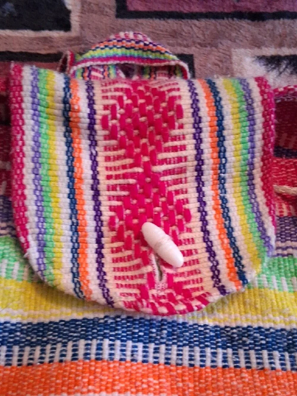 Handwoven Multicolor Stripe Backpack — Pink Accent